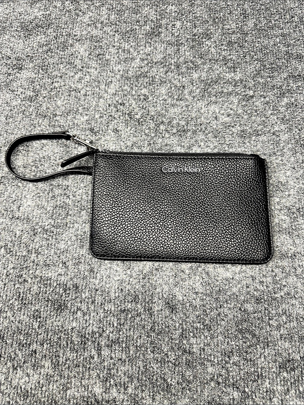 Calvin Klein Black Pebbled Faux Leather Zip Wristlet Pouch Zip Wristlet Pouch